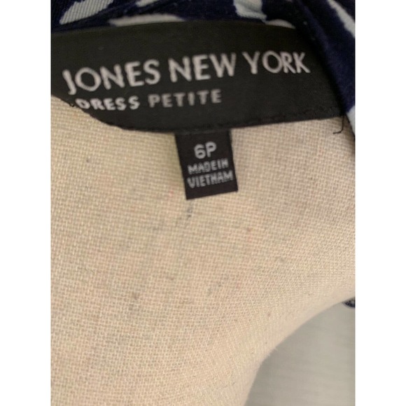 Jones New York Navy White Animal Print 3/4 Sleeve Knee Length Dress Pockets 6P - Picture 6 of 6